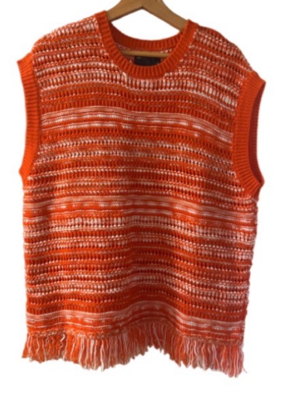 ASOS Orange & White Open-Knit Fringe Sweater Vest